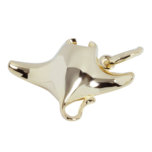 Yellow Gold Plated Sterling Silver Shiny Manta Ray Pendant - Hanalei Jeweler