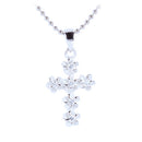 Sterling Silver Rhodium 4mm Plumeria Cross Pendant - Hanalei Jeweler