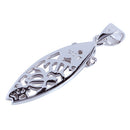 Sterling Silver Rhodium Honu Surfboard w/plumeria Pendant - Hanalei Jeweler