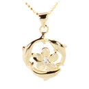 Yellow Gold Plated Sterling Silver Swimming Circle Dolphins w/Plumeria Pendant - Hanalei Jeweler