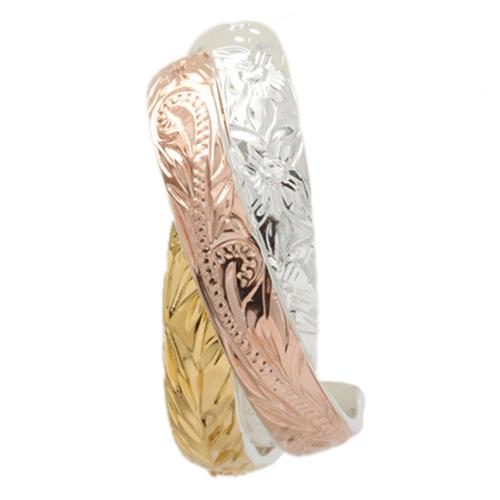 Sterling Silver Two-Tone Pink Gold Plated Hawaiian Scroll and Maile Leaf 2-in-1 Ring 4mm