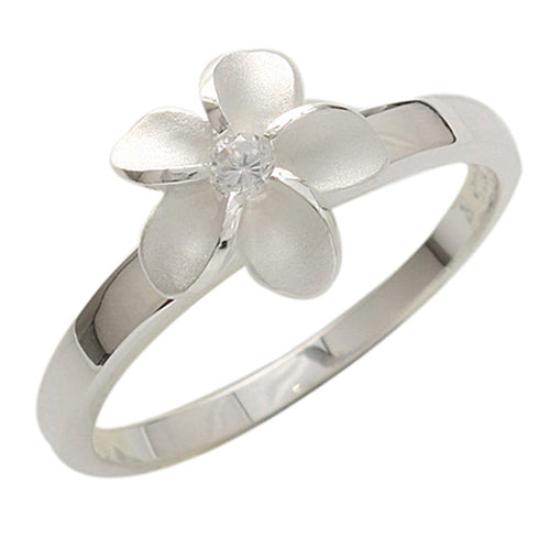 Single Plumeria Clear CZ Ring 10mm Plumeria Ring – Hanalei Jeweler