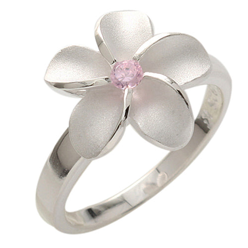 Single Plumeria Pink CZ Ring 15mm - Hanalei Jeweler