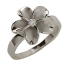 Sterling Silver Plumeria Ring Rhodium Finish High Polish Edge - Hanalei Jeweler