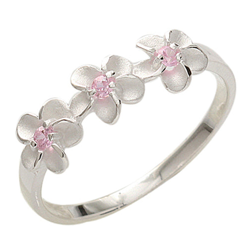 Three Plumeria 4-4-4mm Pink CZ Ring - Hanalei Jeweler