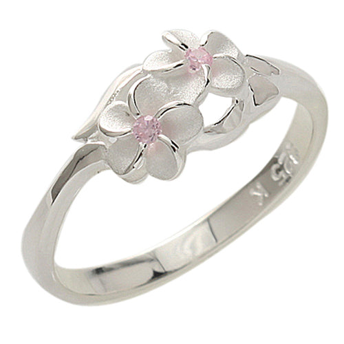 Two Plumeria(6mm) Pink CZ Ring Plumeria Ring – Hanalei Jeweler