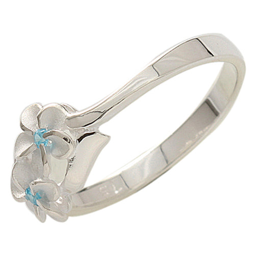 Two Plumeria(6mm) Blue CZ Ring - Hanalei Jeweler