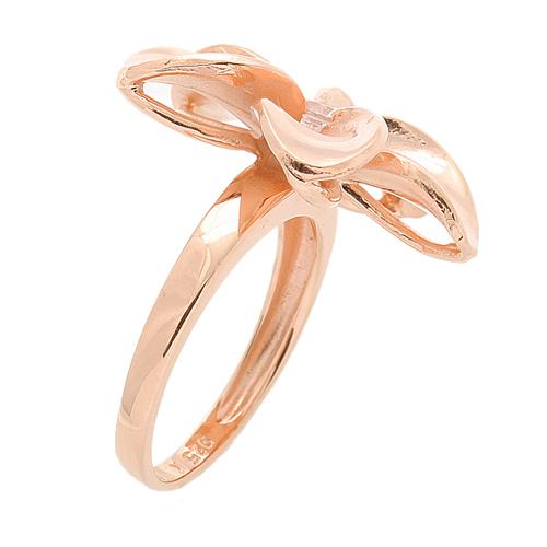 Sterling Silver Pink Gold Plated 22mm Plumeria with CZ Ring