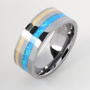 Tantalum with 14K Yellow Gold and Opal Inlaid Flat Wedding Ring 8mm