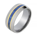 Tantalum with 14K Yellow Gold and Lapis Lazuli Inlaid Wedding Ring Barrel 8mm