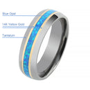 Tantalum with 14K Yellow Gold and Blue Opal Inlaid Wedding Ring Barrel 6mm
