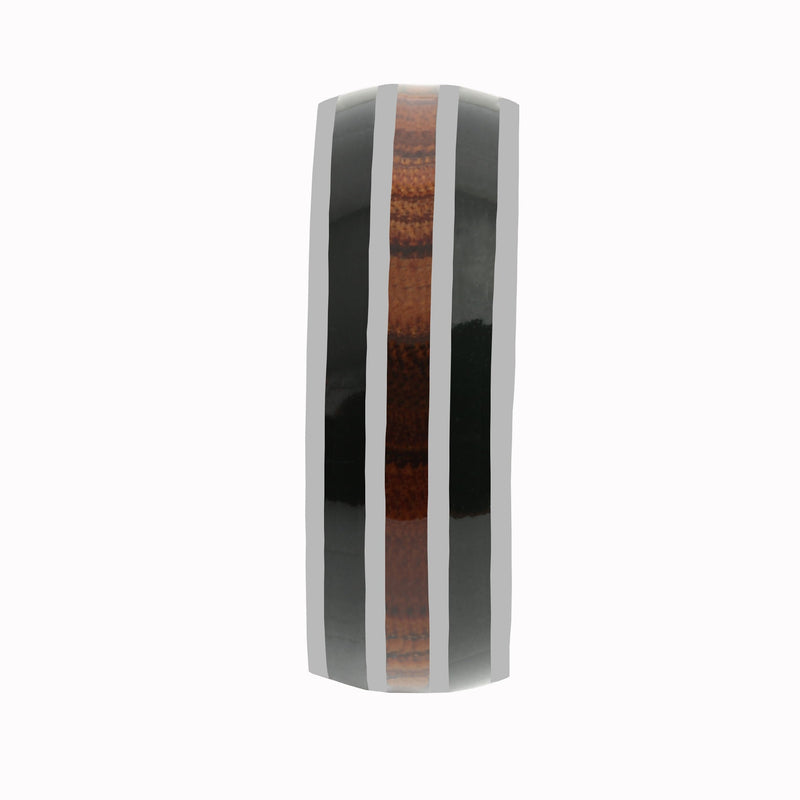 Tantalum with Onyx and Koa Wood Inlaid Wedding Ring Barrel 8mm