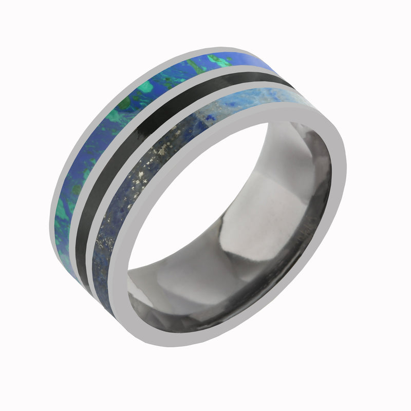 Tantalum with Opal, Lapis Lazuli and Onyx Wedding Ring Flat 10mm