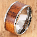 Natural Hawaiian Koa Wood Inlaid Tungsten Wedding Ring Flat 12mm Band Hawaiian Ring - Hanalei Jeweler