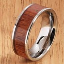 8mm Natural Hawaiian Koa Wood Inlaid Tungsten Flat Wedding Ring - Hanalei Jeweler