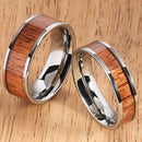 6mm Natural Hawaiian Koa Wood Inlaid Tungsten Flat Wedding Ring - Hanalei Jeweler