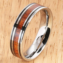 6mm Natural Hawaiian Koa Wood Inlaid Tungsten Double Line Wedding Ring - Hanalei Jeweler