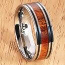 8mm Natural Hawaiian Koa Wood Inlaid Tungsten Double Line Wedding Ring - Hanalei Jeweler