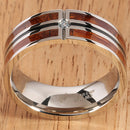Koa Wood Titanium Wedding Ring with CZ Inlaid Mens Ring 8mm - Hanalei Jeweler