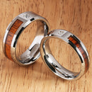 8mm Natural Hawaiian Koa Wood Inlaid Tungsten with CZ Beveled Edge Wedding Ring - Hanalei Jeweler