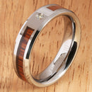 6mm Natural Hawaiian Koa Wood Inlaid Tungsten with CZ Beveled Edge Wedding Ring - Hanalei Jeweler