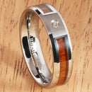 6mm Natural Hawaiian Koa Wood Inlaid Tungsten with CZ Beveled Edge Wedding Ring - Hanalei Jeweler