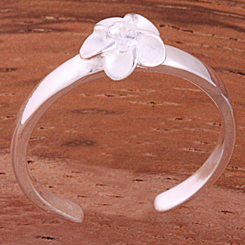 Single 4mm Plumeria with Clear CZ Toe Ring - Hanalei Jeweler