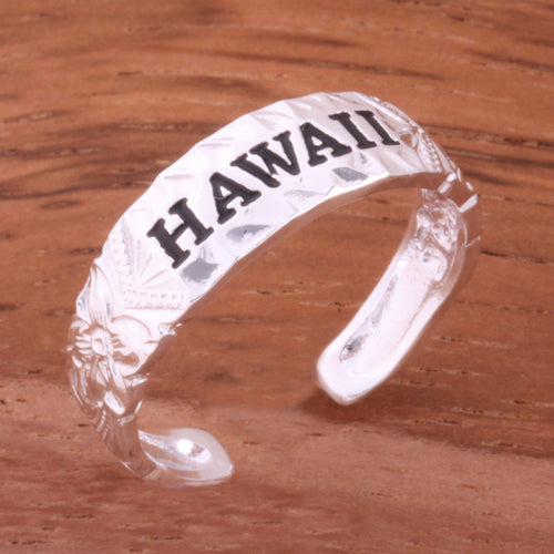 Hawaiian Scroll Black Enamel HAWAII Cut Out Edge Toe Ring - Hanalei Jeweler
