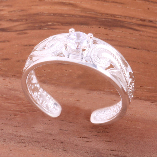 Hawaiian Scroll See Through with Clear Round CZ Toe Ring - Hanalei Jeweler