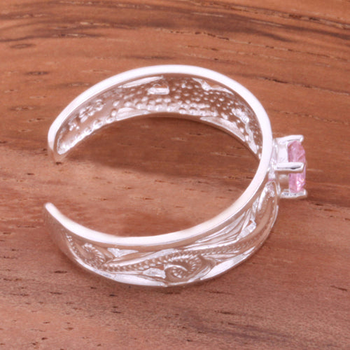 Hawaiian Scroll See Through with Pink Round CZ Toe Ring - Hanalei Jeweler