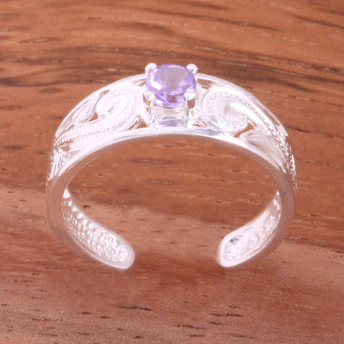 Hawaiian Scroll See Through with Purple Round CZ Toe Ring - Hanalei Jeweler