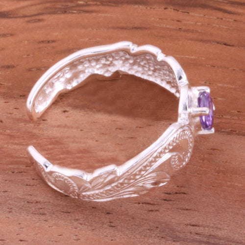 Hawaiian Scroll with Purple Round CZ Cut Out Edge Toe Ring - Hanalei Jeweler