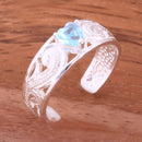 Hawaiian Scroll See Through with Blue Heart CZ Toe Ring - Hanalei Jeweler