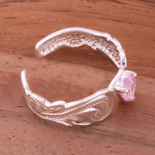 Hawaiian Scroll with Pink Heart CZ Cut Out Edge Toe Ring - Hanalei Jeweler