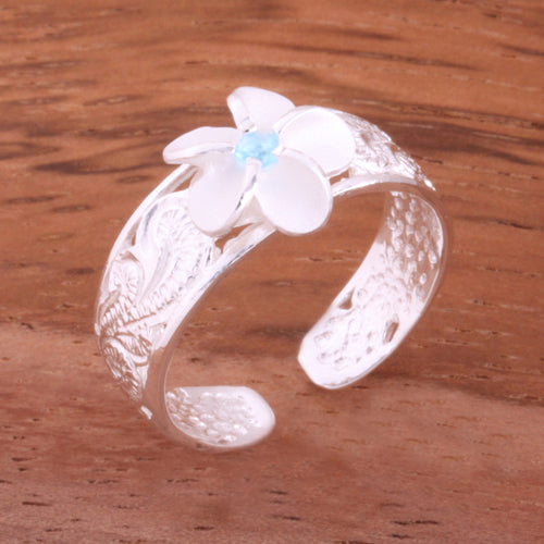 Hawaiian Scroll See Through 8mm Plumeria with Blue CZ Toe Ring - Hanalei Jeweler