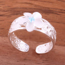 Hawaiian Scroll See Through 8mm Plumeria with Blue CZ Toe Ring - Hanalei Jeweler