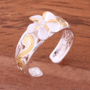 Hawaiian Scroll See Through Two Tone Yellow Gold Plated 8mm Plumeria with Clear CZ Toe Ring - Hanalei Jeweler