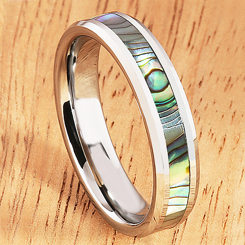 Tungsten Carbide Abalone Ring Flat Beveled Edge Comfort Fit 5mm Hanalei Jeweler 