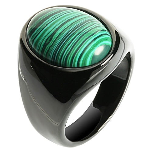 Black Tungsten Carbide Malachite Ring Oval Shape - Hanalei Jeweler