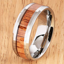 8mm Natural Hawaiian Koa Wood Inlaid Tungsten Beveled Edge Wedding Ring - Hanalei Jeweler