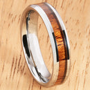 5mm Natural Hawaiian Koa Wood Inlaid Tungsten Beveled Edge Wedding Ring - Hanalei Jeweler