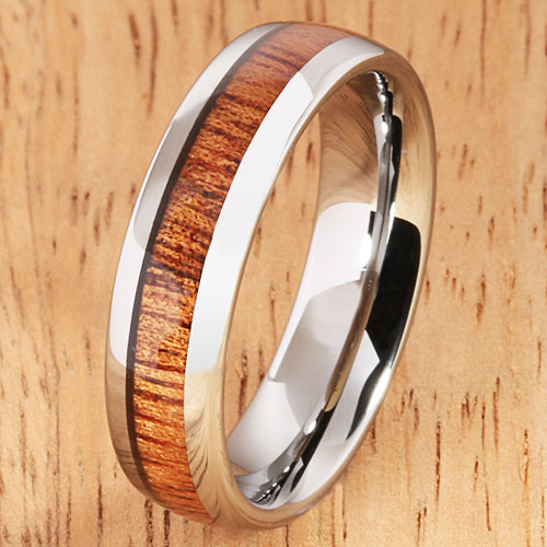 6mm Natural Hawaiian Koa Wood Inlaid Tungsten Oval Wedding Ring - Hanalei Jeweler
