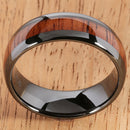8mm Natural Hawaiian Koa Wood Inlaid High Tech Black Ceramic Oval Wedding Ring - Hanalei Jeweler