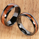 6mm Natural Hawaiian Koa Wood Inlaid High Tech Black Ceramic Oval Wedding Ring - Hanalei Jeweler