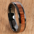 6mm Natural Hawaiian Koa Wood Inlaid High Tech Black Ceramic Oval Wedding Ring - Hanalei Jeweler
