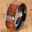 8mm Natural Hawaiian Koa Wood Inlaid High Tech Black Ceramic Flat Wedding Ring - Hanalei Jeweler