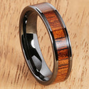 6mm Natural Hawaiian Koa Wood Inlaid High Tech Black Ceramic Flat Wedding Ring - Hanalei Jeweler