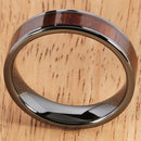 6mm Natural Hawaiian Koa Wood Inlaid High Tech Black Ceramic Flat Wedding Ring - Hanalei Jeweler