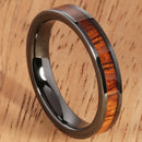 Natural Hawaiian Koa Wood Inlaid High Tech Black Ceramic Wedding Ring Flat 4mm Hawaiian Ring - Hanalei Jeweler