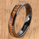 4mm Natural Hawaiian Koa Wood Inlaid High Tech Black Ceramic Oval Wedding Ring - Hanalei Jeweler